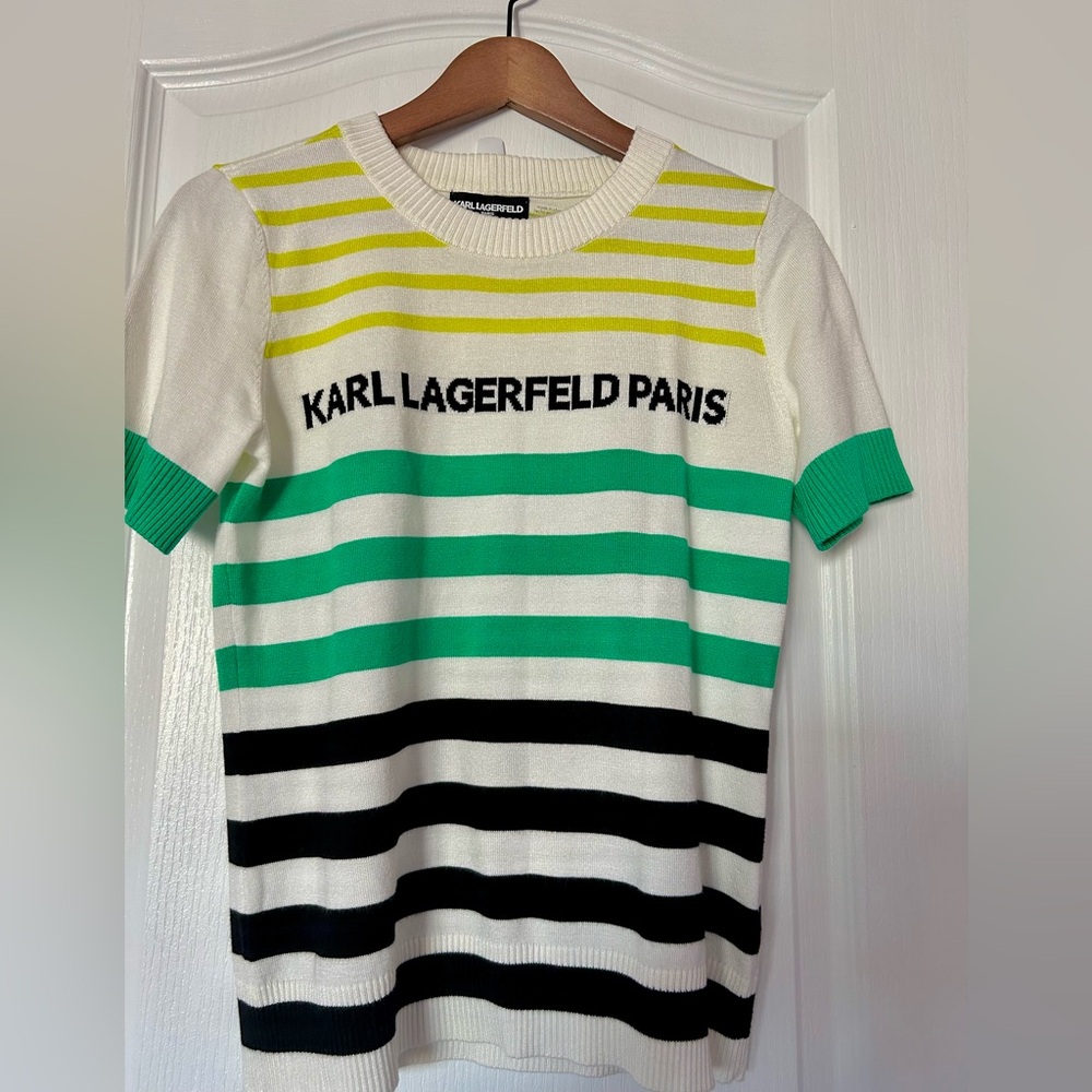 Karl Lagerfeld Paris Striped Short Sleeve Sweater Size XS